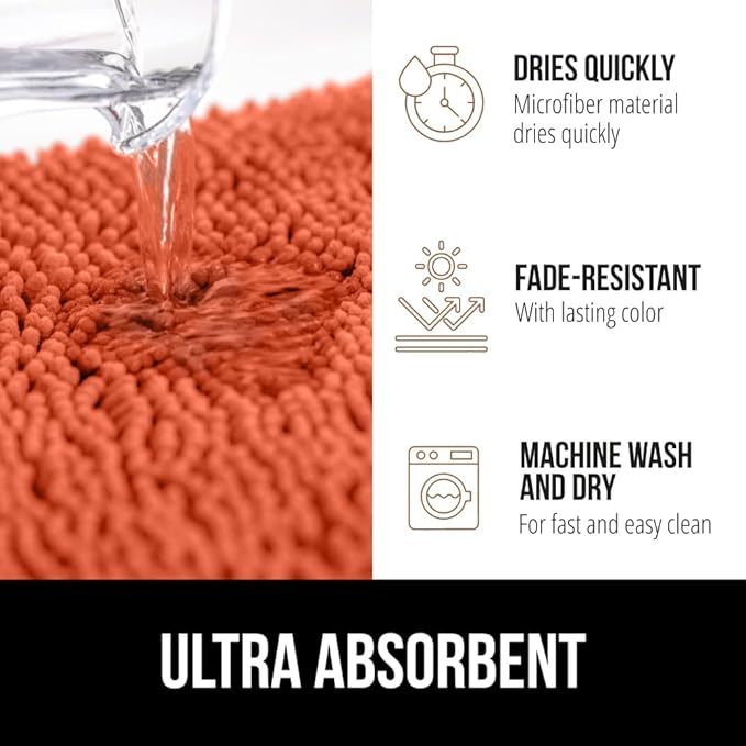 GORILLA GRIP Plush Absorbent Shaggy Chenille Bath Rug Mat for Oval Toilet Base with Rubber Backing, Machine Washable Rugs, Soft Microfiber Contour Mats for Toilets, Bathroom Decor, Coral