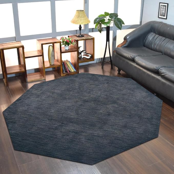 Hand Knotted Loom Wool ECO-Friendly Area Rugs - 10'x10', Octagon, Charcoal Color, Solid Plain Design, High Pile Handmade Anti Skid Area Rugs for Living Room, Bed Room (L00111)