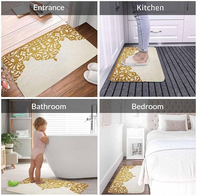 Floral Border Bath Rugs Microfiber Bathroom Mat Soft Plush Shaggy Shower Mat for Bathroom Fluffy Comfortable Water Absorbent Carpet Non-Slip Machine Washable 16"X24"