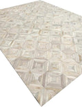 Premium Diamond Patterned Leather Area Rug, Luxury Non Slip Floor Accent for Dining Room, Living Room, Entryway, Elegant Collection Indoor Carpet, Color: White, Size: 8X10 ft