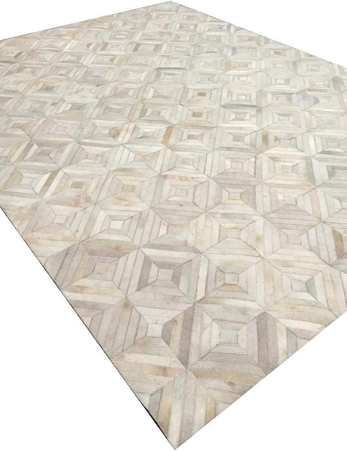Premium Diamond Patterned Leather Area Rug - 2.5X4 ft - White- Luxury Non Slip Floor Accent for Dining Room, Living Room, Entryway, Elegant Collection Indoor Carpet