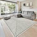 GLN Rugs Contemporary Collection - Machine Washable Area Rug, Contemporary Washable, Non Slip, Low Pile Chenille Rug, Living Room, Bedroom, Kitchen Rug (9' x 12' Green Beige)