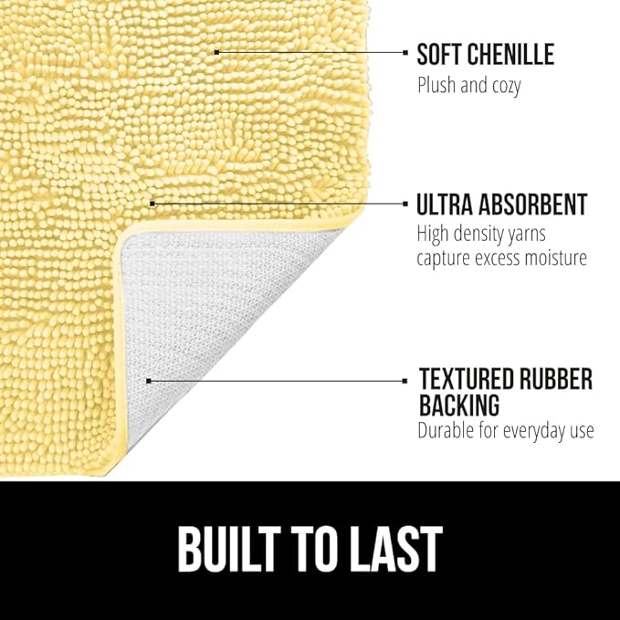 GORILLA GRIP Bath Rug Mat 36x24, Thick Soft Absorbent Chenille, Quick Dry Microfiber Mats, Rubber Backing Washable Shower Floor Rugs, Bathmat Runner, US Designed Bathroom Home Decor Accessories Yellow