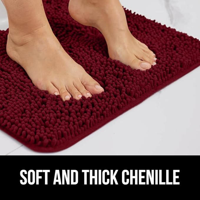 GORILLA GRIP Bath Rug Mat 48x17, Soft Absorbent Chenille, Quick Dry Microfiber Mats, Rubber Backing Washable Shower Floor Rugs, Bathmat Runner, US Designed Bathroom Home Decor Accessories Burgundy