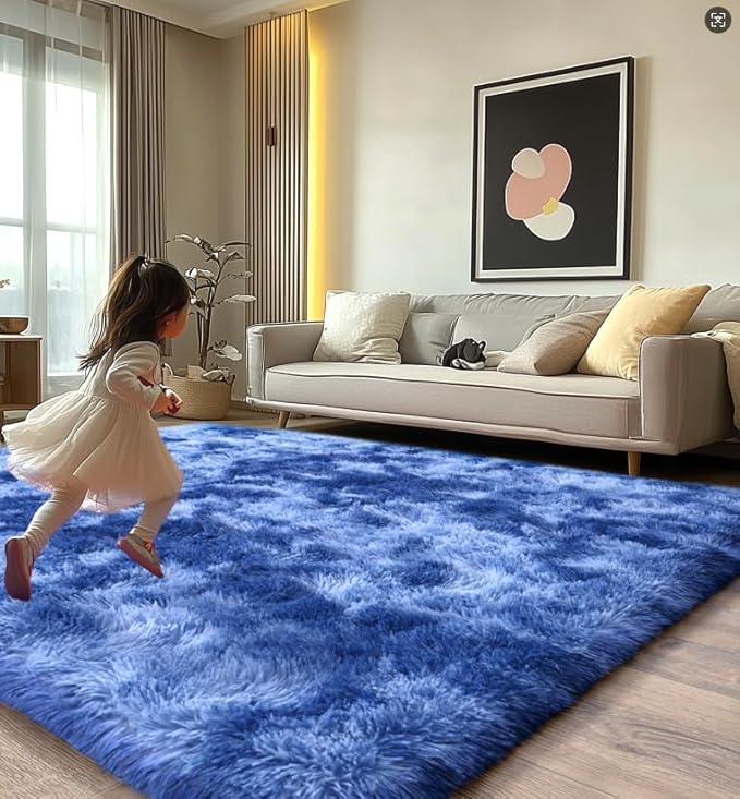 Fluffy Area Rugs for Living Room, Soft Shaggy Carpets for Living Room, Upgrade Anti-Skid Fuzzy Rugs for Kids' Room, Perfect Decor for Modern Home Tie Dye Blue 6x9 Feet
