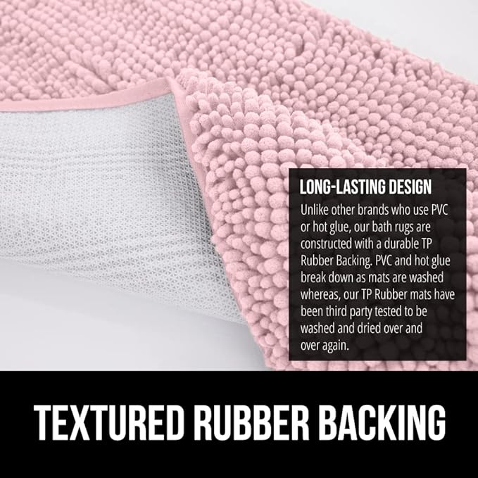 GORILLA GRIP Bath Rug Mat 36x24, Soft Absorbent Chenille, Quick Dry Microfiber Mats, Rubber Backing Washable Shower Floor Rugs, Bathmat Runner, US Designed Bathroom Home Decor Accessories Light Pink