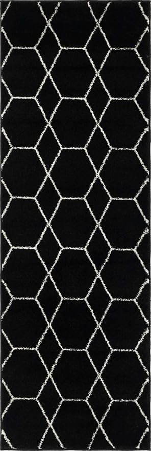 Unique Loom Trellis Frieze Collection Area Rug - Geometric (2' x 6' 1" Runner, Black/ Ivory)