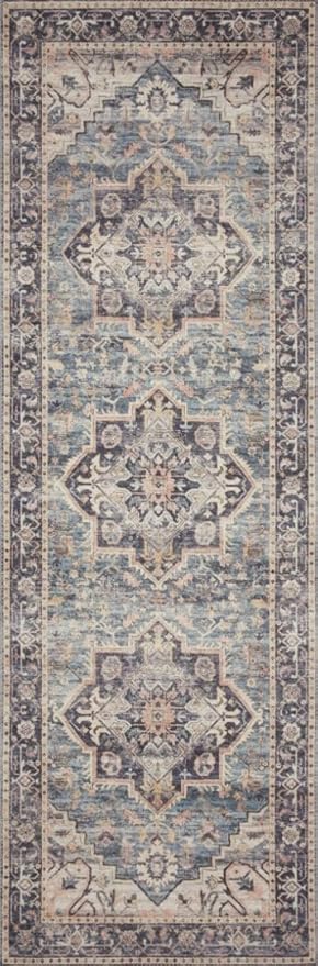 Loloi Hathaway Collection HTH-01 Navy/Multi 2'-6" x 7'-6", .25" Thick Runner Rug, Soft, Durable, Printed, Modern, Low Pile, Non-Shedding, Easy Clean, Living Room Rug