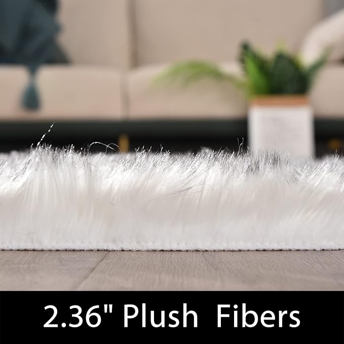 Latepis White with Grey Tips 2x10 Runner Rug for Hallway Faux Fur Rug Fluffy Washable Rugs Furry Shag Rug for Living Room Hallway Rectangle