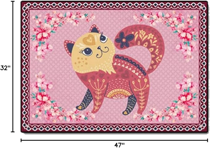 Cartoon Animal Pattern Area Rug Cute Cat Luxury Floral Decor for Carpet Farmhouse Bedroom Living Room Rugs Bathroom Kitchen Runner Mat Indoor Outdoor Non Slip Doormat 2.6' X 4'