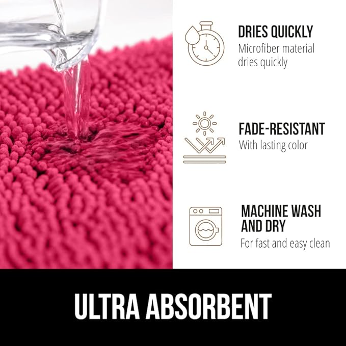 GORILLA GRIP Bath Rug Mat 60x24, Thick Soft Absorbent Chenille, Quick Dry Microfiber Mats, Rubber Backing Washable Shower Floor Rugs, Bathmat Runner, US Designed Bathroom Home Decor Accessories Hunter