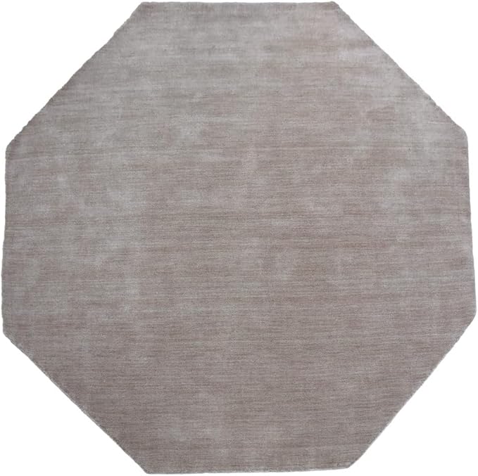 Hand Knotted Loom Wool ECO-Friendly Area Rugs - 8'x8', Octagon, Beige Color, Solid Plain Design, High Pile Thick Handmade Anti Skid Area Rugs for Living Room, Bed Room (L00111)