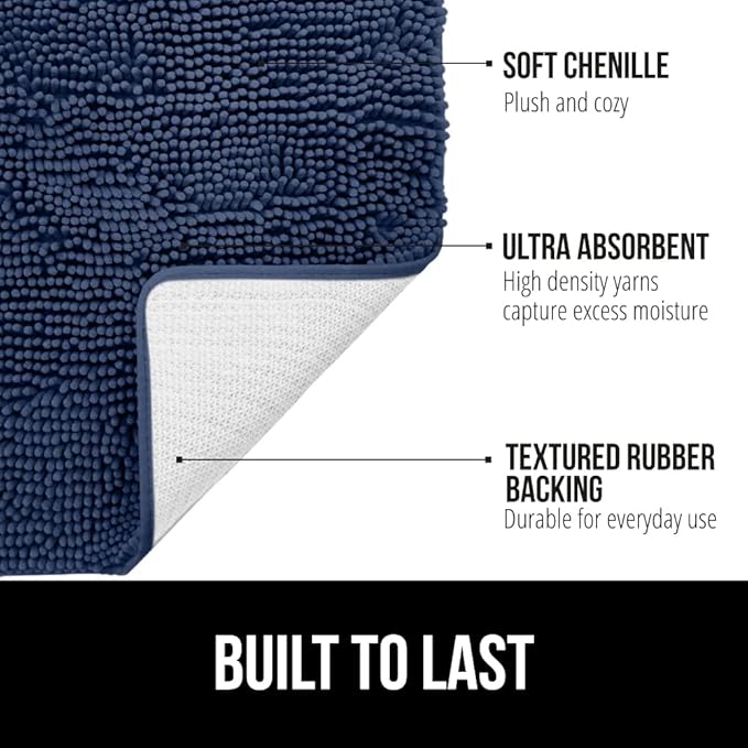 GORILLA GRIP Bath Rug Mat 54x24, Soft Absorbent Chenille, Quick Dry Microfiber Mats, Rubber Backing Washable Shower Floor Rugs, Bathmat Runner, US Designed Bathroom Home Decor Accessories Navy Blue