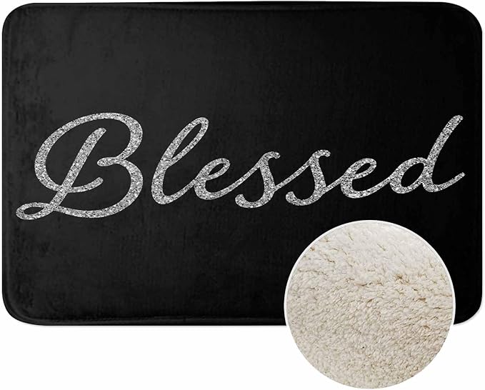 Black Glitter Blessed Bath Rugs Bible Verse Blessed Microfiber Bathroom Mat Soft Plush Shaggy Shower Mat for Bathroom Fluffy Comfortable Water Absorbent Carpet Non-Slip Machine Washable 20"X30"