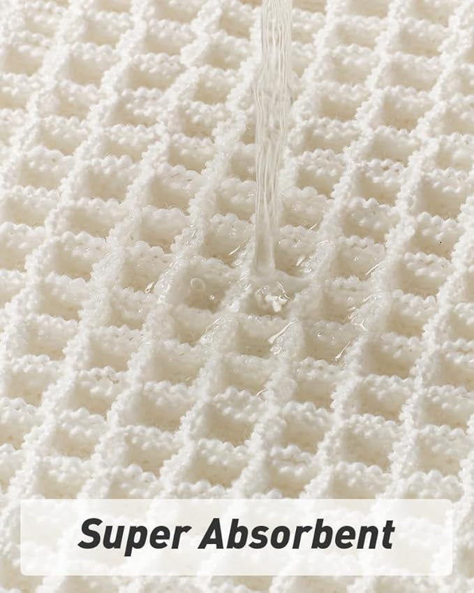 AMOAMI Upgraded Waffle Bath Mat, Super Absorbent Non Slip Bath Mats for Bathroom Floor, Machine Washable Boho Bathroom Rugs with Tassels, Rubber Backed Bathroom Mats, Ultra Soft, 24" x 36"