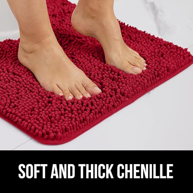 GORILLA GRIP Bath Rug Mat 30x20, Thick Soft Absorbent Chenille, Quick Dry Microfiber Mats, Rubber Backing Washable Shower Floor Rugs, US Designed Bathroom Bathmat Home Decor Accessories, Red