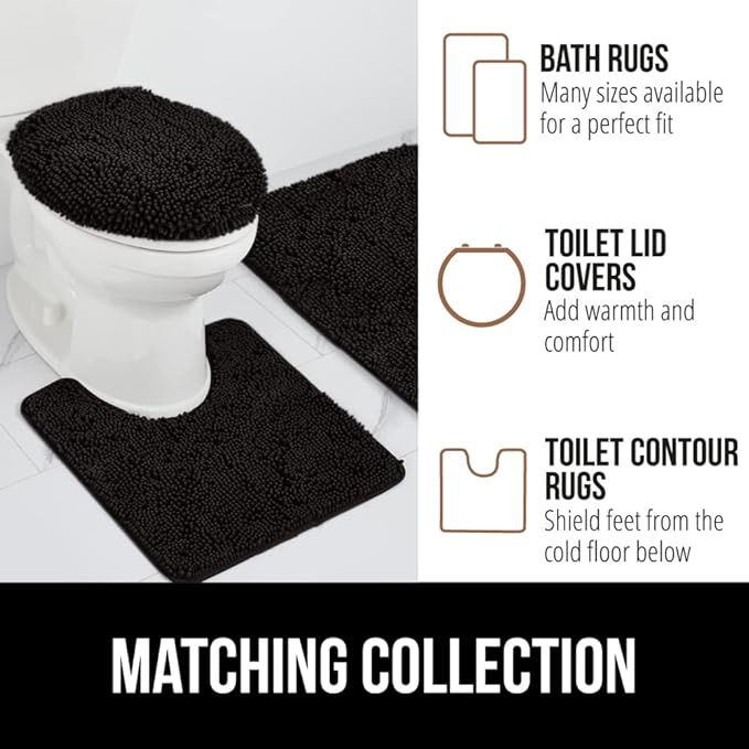 GORILLA GRIP Bath Rug Mat 30x20, Thick Soft Absorbent Chenille, Quick Dry Microfiber Mats, Rubber Backing Washable Shower Floor Rugs, US Designed Bathroom Bathmat Home Decor Accessories, Black
