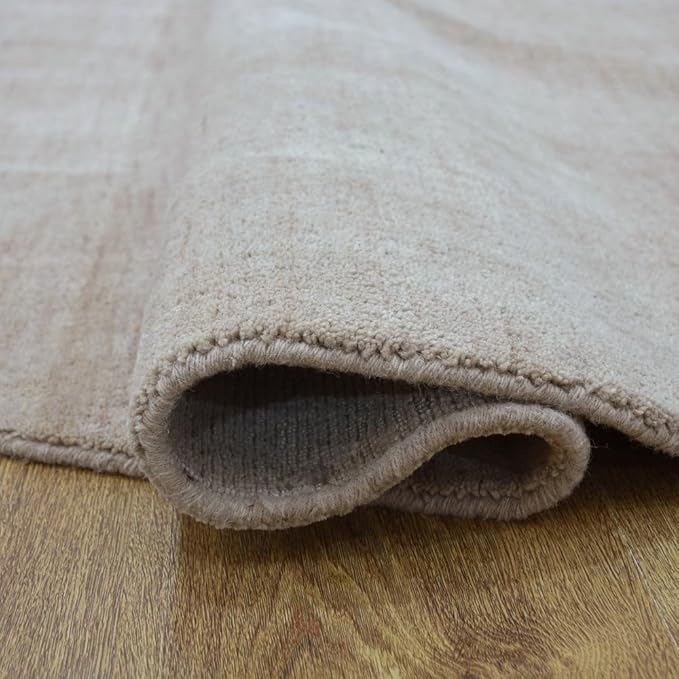 Hand Knotted Loom Wool ECO-Friendly Area Rugs - 6'x6', Round, Beige Color, Solid Plain Design, High Pile Thick Handmade Anti Skid Area Rugs for Living Room, Bed Room (L00111)