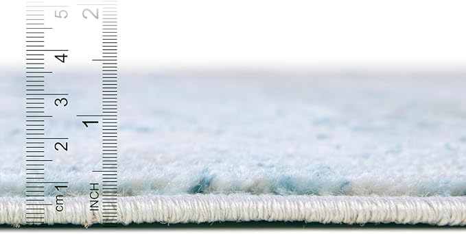 Rugs.com Leipzig Collection Rug – 5 Ft Square Blue Low-Pile Rug Perfect for Living Rooms, Kitchens, Entryways