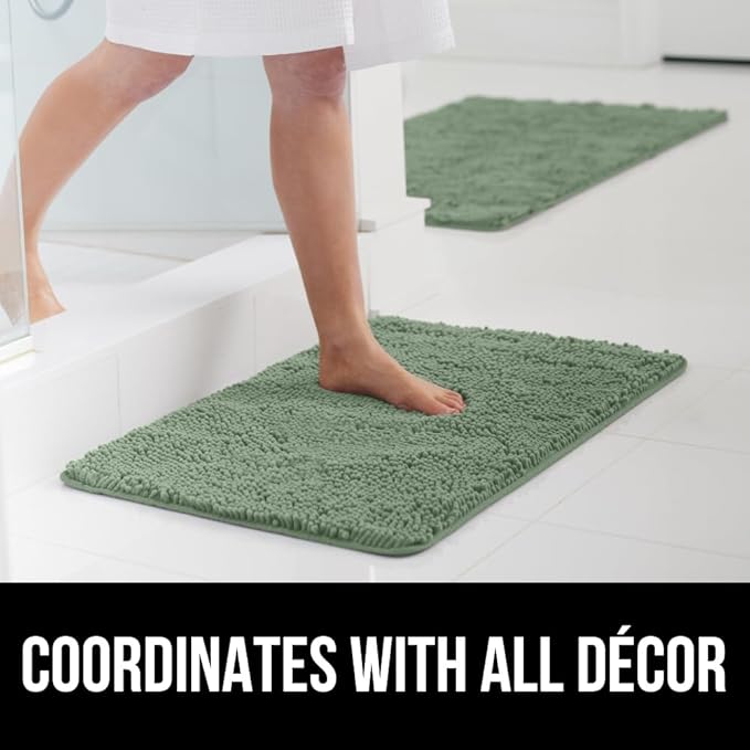 GORILLA GRIP Bath Rug Mat, Thick Soft Absorbent Chenille, Quick Dry Microfiber Mats, Rubber Backing Washable Shower Floor Rugs, US Designed Bathroom Bathmat Home Decor Accessories, 24x17 Sage Green