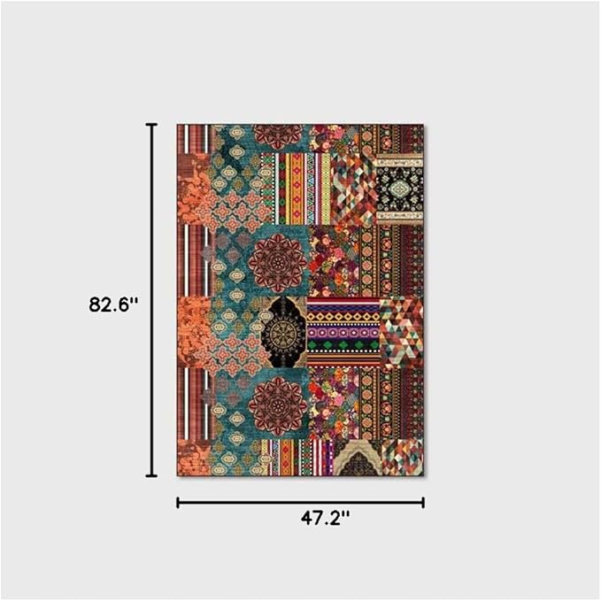 Vintage Boho Area Rugs Multicolor Ethnic Style Geometric Splicing Carpets Bedroom Living Room Kitchen Floor Mats Indoor Outdoor Non-Shedding Runner Rug Home Décor Carpet 4' X 7'