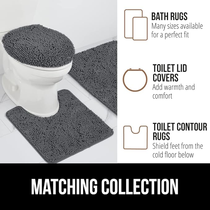 GORILLA GRIP Bath Rug Mat, Thick Soft Absorbent Chenille, Quick Dry Microfiber Mats, Rubber Backing Washable Shower Floor Rugs, US Designed Bathroom Bathmat Home Decor Accessories, 24x17, Charcoal