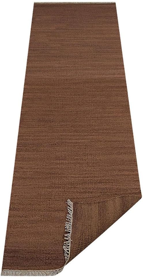 Rugsotic Carpets Hand Woven Flat Weave Kilim Wool 2'6''x6' Runner Area Rug Solid Light Brown D00111