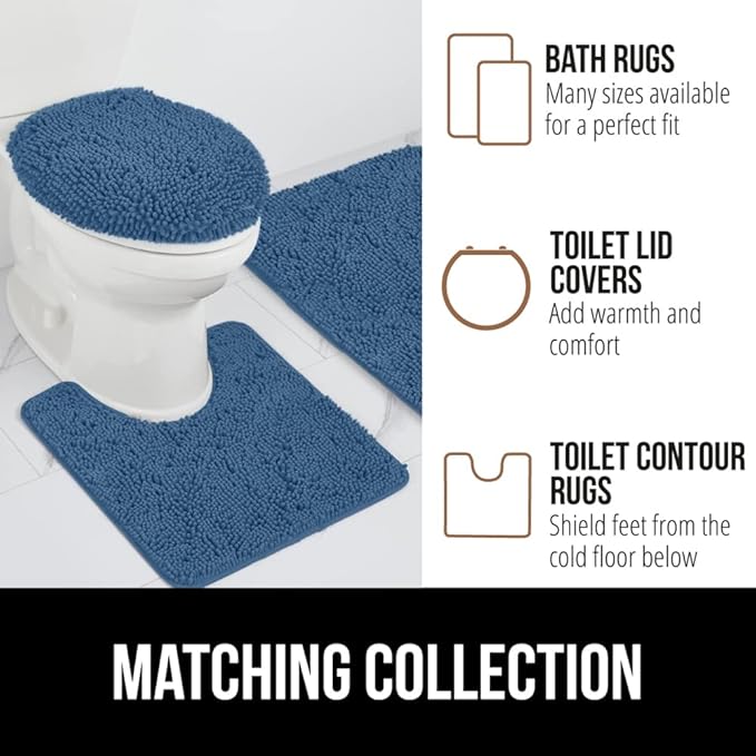 GORILLA GRIP Bath Rug Mat 60x24, Thick Soft Absorbent Chenille, Quick Dry Microfiber Mats, Rubber Backing Washable Shower Floor Rugs, Bathmat Runner, US Designed Bathroom Home Decor Accessories Blue