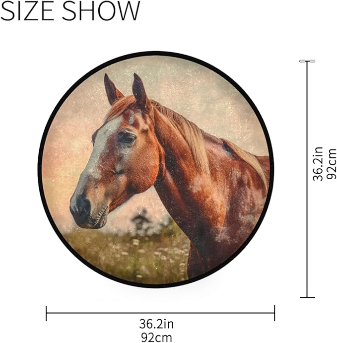 Soft Cozy Horse Print Non Slip Washable Round Rug for Indoors/Outdoors Perfect for Living Room, Bedroom, Entryway, Dorm Room, or Office Room Decor Rug 3ft