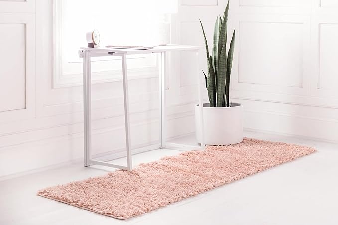 Unique Loom Davos Shag Collection Area Rug - Solid (2' 7" x 16' 5" Runner, Dusty Rose)