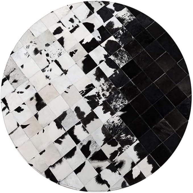 Cowhide Round Leather Rug 7x7 ft – Genuine Hair-On Hide Patchwork Area Rug for Living Room, Bedroom, Kids Playroom, Lounge & Western Home Decor