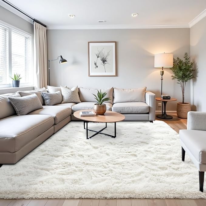 Beglad Fluffy Area Rugs 3 x 5 Feet, Modern Minimalist Style Shag Rugs, Non-Slip Indoor Carpet Soft Rugs for Bedroom, Living Room Cream White