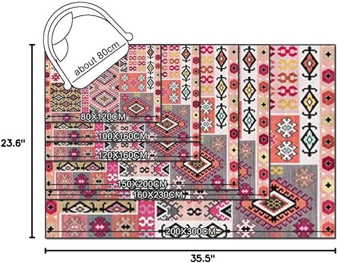 Vintage Boho Area Rugs Multicolor Ethnic Style Geometric Splicing Carpets Bedroom Living Room Kitchen Floor Mats Indoor Outdoor Non-Shedding Runner Rug Home Décor Carpet 2' X 3'