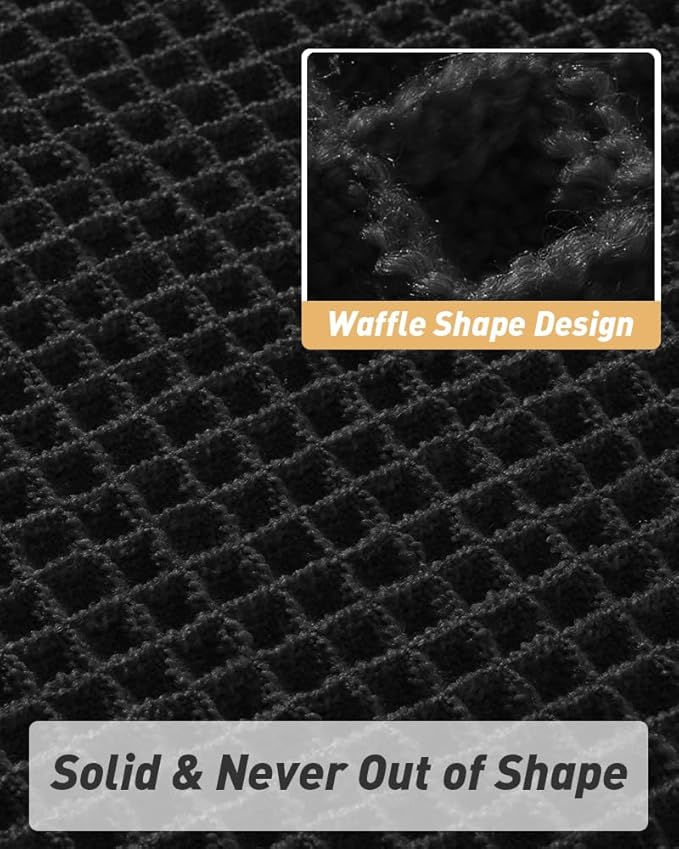 AMOAMI Upgraded Waffle Bath Mat, Super Absorbent Non Slip Bath Mats for Bathroom Floor, Machine Washable Bathroom Rugs with Tassels, Rubber Backed Bathroom Mats, Ultra Soft, 24" x 36", Black
