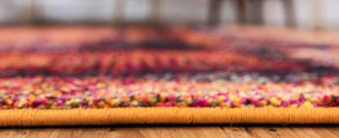 Unique Loom Estrella Collection Rustic, Distressed, Modern, Abstract Area Rug (9' 0 x 12' 0 Rectangular, Orange/Black)