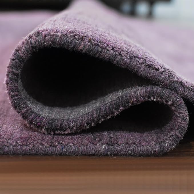 Hand Knotted Loom Wool ECO-Friendly Area Rugs - 6'x6', Octagon, Purple Color, Solid Plain Design, High Pile Thick Handmade Anti Skid Area Rugs for Living Room, Bed Room (L00111)