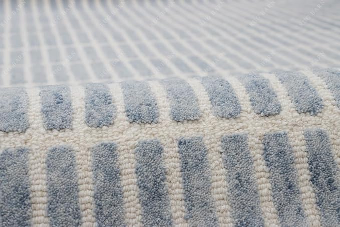 Capitola Hand-Tufted Wool Rug 3x5 Blue Coastal, Rustic Area Carpet for Bedroom Living Room, Textured Natural PB Style, Soft Wool Accent Mat