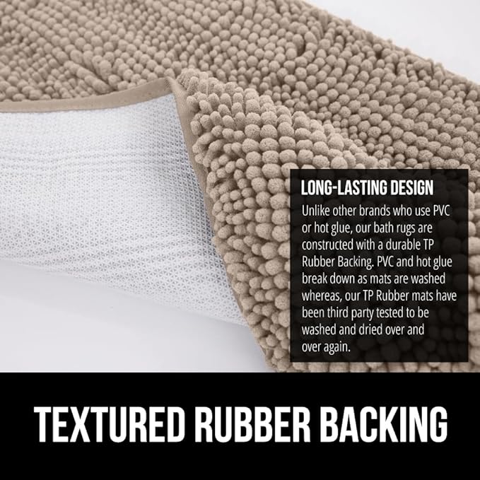 GORILLA GRIP Bath Rug Mat 36x24, Thick Absorbent Chenille, Quick Dry Microfiber Mats, Rubber Backing Washable Shower Floor Rugs, Bathmat Runner, US Designed Bathroom Home Decor Accessories Gray Beige