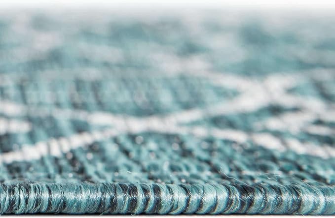 Unique Loom Outdoor Trellis Collection Area Rug - Tribal Trellis (7' 10" Octagon, Teal/ Ivory)