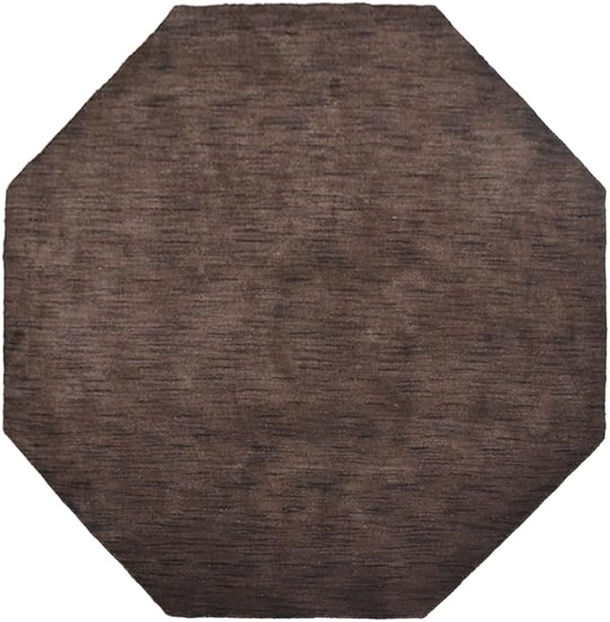 Hand Knotted Loom Wool ECO-Friendly Area Rugs - 6'x6', Octagon, Brown Color, Solid Plain Design, High Pile Thick Handmade Anti Skid Area Rugs for Living Room, Bed Room (L00111)