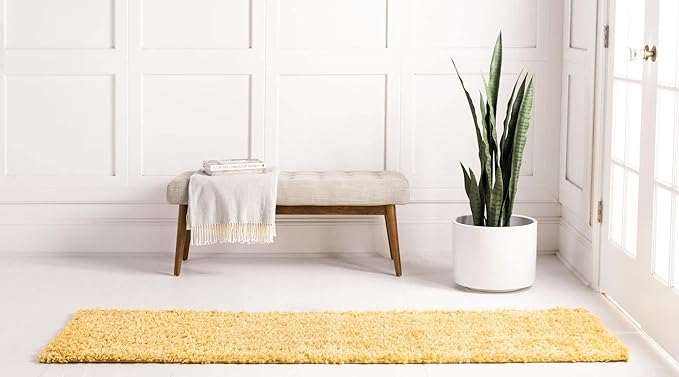 Unique Loom Davos Shag Collection Area Rug - Solid (2' 2" x 8' Runner, Sun Yellow)