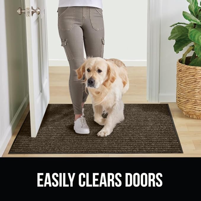 GORILLA GRIP Waterproof Traffic Guard Door Mat, 47x35, Heavy Duty Entryway Mats, Strong Rubber Back Commercial Utility Rugs for Office Hallway, Garage Floor and Home, Low Profile Carpet Runner, Brown