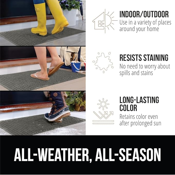 GORILLA GRIP Front Door Mat, 47x35, Indoor Outdoor Ultra Absorbent HydroAbsorb Doormat, Absorbs Up to 6 Cups of Water, Stain and Fade Resistant, Rubber Backing Doormats, Captures Dirt, Gray
