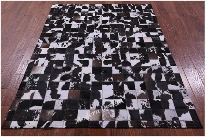 Modern Design Premium Cowhide Leather Carpet with Chevron Pattern, Area Rug (Brown/White-2, 12x15)