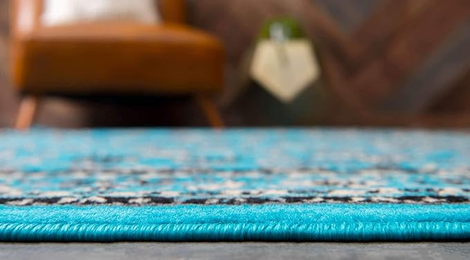 Unique Loom Sialk Hill Collection Area Rug - Washington (5' 3" x 8' Rectangle Turquoise/Black)