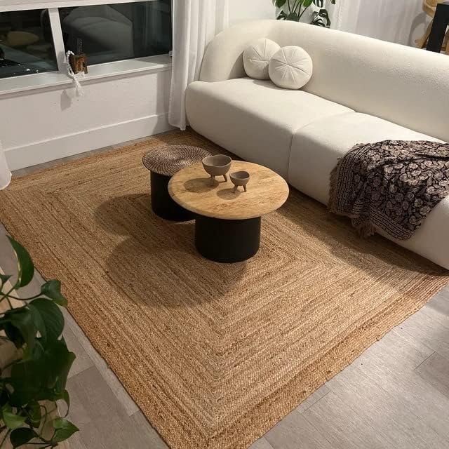KEMA Jute Braided Area Rug, 6x9 Feet (72x108 Inches) - Rustic Vintage Braided Reversible Rectangular Rug, Shag Rugs for Bedroom, Jute Kitchen, Living Room, Floor