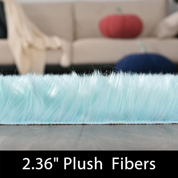Latepis Light Blue Area 8x10 Faux Sheepskin Fur Rug Teal Rugs for Living Room Bedroom Throw Fuzzy Rug Shaggy Rugs Cute Luxury Home Decor