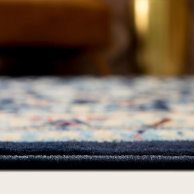 Rugs.com Yasmin Collection Rug – 8 Ft Round Navy Blue Medium Rug Perfect for Kitchens, Dining Rooms