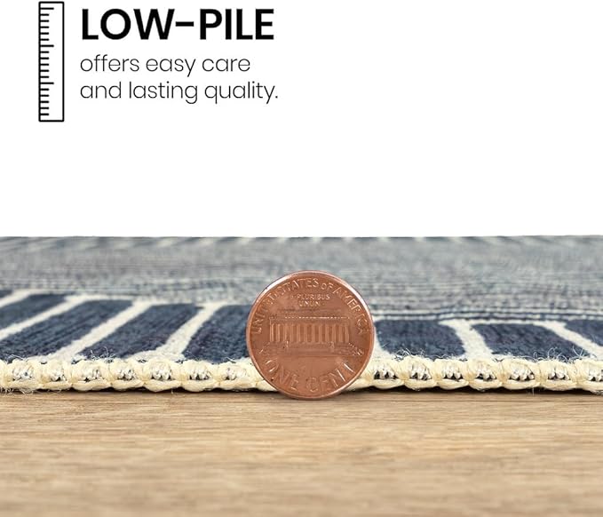 GLN Rugs Contemporary Collection - Machine Washable Area Rug, Contemporary Washable, Non Slip, Low Pile Chenille Rug, Living Room, Bedroom, Kitchen Rug (9' x 12' Lines Blue)