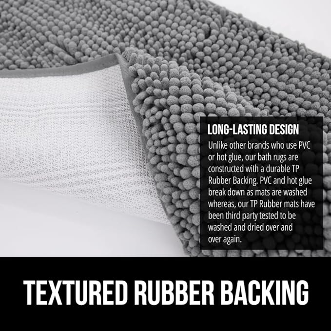 GORILLA GRIP Plush Absorbent Shaggy Chenille Bath Rug Mat for Oval Toilet Base with Rubber Backing, Machine Washable Rugs, Soft Microfiber Contour Mats for Toilets, Bathroom Decor, Grey